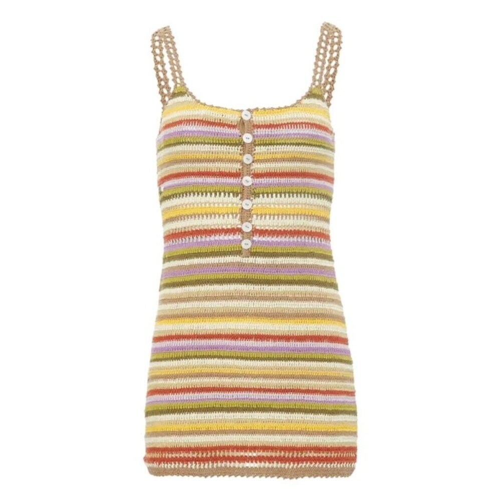 She Made Me Rahi Crochet Mini Dress in Taupe Brown